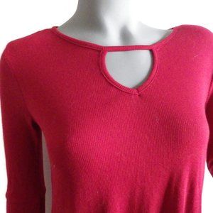 Poof Peek-a-boo Sweater Red Long Sleeve Flared Cuffs Size Knit Top Medium